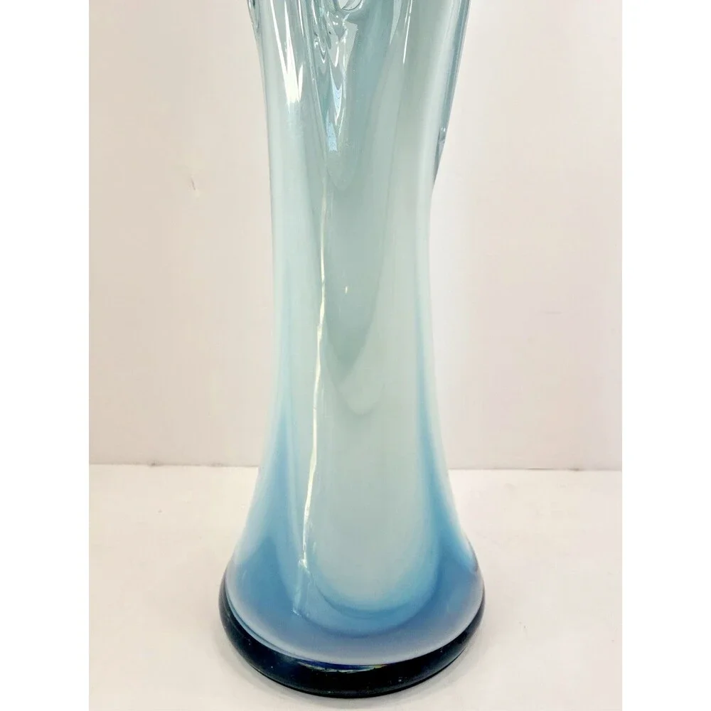 VTG Rare 17.5” Murano Style Sommerso Art Glass Vase Blue Abstract Sculpture MCM